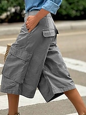 abordables Bermuda-Femmes Bermuda Shorts Capri Pantalon capri Shorts cargo Mode Streetwear Basique Longueur mollet Taille haute Uni Multi-poches Respirabilité Confortable Non Elastique Quotidien Vacances Rue Rouge