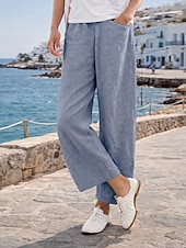 billige Essensielle falske bunner-Dame مزيج القطن Imitert bomullslin Bukser Uformelle bukser Ferie Mote Gatemote Full lengde Høy Midje عادي Lomme Elastisk midje Komfort Bekvem Uelastisk Daglig Feriereise Gate Svart Rosa Oransje Dyp