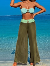 preiswerte 3-teiliges Bikini-Set-Damen Badeanzug Dreiteilig Hose Bademode Gerafft Rückenfrei Urlaub Strandbekleidung Einfach Trägerlos Ärmellos Badeanzüge