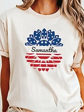  T-shirt patriottica da festa dell'indipendenza da donna in 100% cotone stampa grafica bandiera elegante basic classica a maniche corte girocollo girocollo regolare top quotidiani blu nero bianco