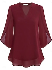 cheap Plain Blouses-Women's Blouse Solid Color Elegant Stylish Casual 3/4 Length Sleeve V Neck Regular Tops Daily Pink Wine Red Royal Blue Green Summer Spring