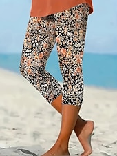 economico -Per donna Chinos Leggings Vacanza Vintage Streetwear Capri Vita Alta Floreale Grafico Stampa Comodità Morbido Confortevole Elasticizzato Quotidiano All'aperto Vacanza Blu marino Estate Primavera