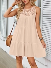 economico Vestiti-Per donna Mini Abito Abiti effetto lino Vestito Estivo Abito a trapezio Abito Estivo Vacanza Casual Quotidiano Spiaggia Vestibilità comoda Semplice Senza Maniche All'americana Blu blu navy Nero Bianco