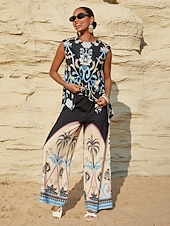 Χαμηλού Κόστους Γραφικό Τανκ-καλοκαιρινή νύχτα φοίνικα μεταξωτό σατέν τοπ διακοπών