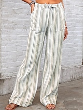 preiswerte weites Bein und hohe Taille-Damen Weites Bein Chinos Urlaub Mode Streetwear Volle Länge Hohe Taille Gestreift Tasche Elastischer Bund Bequem Komfort Weich Dehnbar Outdoor Straße Rosa Grün Hellblau Grau Sommer Frühling Herbst
