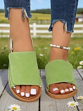 abordables Sandalias Planas-Sandalias planas informales de color verde militar para mujer: cómodas sandalias planas con punta abierta y tira trasera para playa y viajes en verano. &amp;uso diario