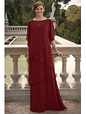 economico Lunghezza del pavimento-Linea ad A Lunghezza al pavimento Abito da invitata a nozze Abito Formale Abito a Strati Abito da cerimonia per signora Mezza Manica Scollo a Barca Elegante Formale Ospite di nozze Chiffon con Volant