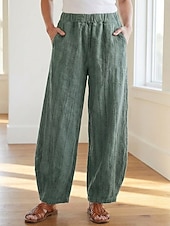 cheap Premium Linen Collection-70% Linen Women's Linen Pants Chinos Summer Pants Bloomers Vacation Streetwear Basic Full Length Medium Waist Plain Pocket Elastic Waistband Comfy Inelastic Daily Outdoor Street Violet Teal Dark