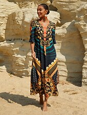 economico Abiti floreali-abito lungo dritto in chiffon color smeraldo imperatrice