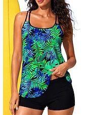 abordables Surf Tankinis &amp; Bikinis-Femmes Standard Maillot Anti UV Maillot de bain à imprimé floral Maillots de bain tankini Floral Tropical Blocage de couleurs 2 pièces Coussin amovible Boyleg Protection Solaire UV UPF50+ Élastique