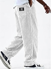 olcso alkalmi nadrág-Férfi Nadrág Kordbársony Nadrág Téli nadrág Alkalmi nadrág Zsinór Egyenes lábbal Tömör szín Mokaszinok Teljes hossz Hétköznapi Napi Szabadtéri Divat Klasszikus stílus Fekete Fehér Nem elasztikus