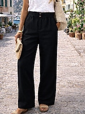 abordables Fondos-Mujer Pantalones con tacto de lino Perneras anchas Chinos Pantalones de verano Ropa de calle Básico Casual Longitud total Alta cintura Plano Bolsillo Confortable Suave Cómodo Rígido Exterior Calle