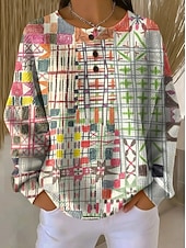 economico Felpe a Strisce e Geometriche-Per donna Felpe con cappuccio Bottoni Grafico Geometrico Blocco di colori Moda Casual Stampa Manica Lunga Girocollo Top Regolari Casuale Streetwear Rosa chiaro Rosa Verde Kaki Beige Estate Primavera