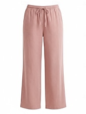cheap Premium Linen Collection-70% Linen Women's Linen Pants Culottes Wide Leg Wide Leg Chinos Vacation Streetwear Basic Full Length Medium Waist Plain Drawstring Pocket Comfort Inelastic Daily Outdoor claret Deep Green