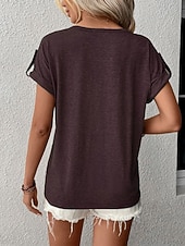 economico T-shirt semplice-Per donna Maglietta Bottoni Semplice Moda Elegante Classico Manica Corta Scollo a V Top lunghi Quotidiano Uscire Weekend Blu Nero Viola Verde Caffè Estate Primavera