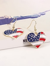 economico Accessori-Orecchini pendenti patriottici in lega per donne per il 250° anniversario degli Stati Uniti stili multipli della bandiera USA e cuori gioielli dichiarativi rossi bianchi e blu per feste e festival