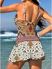 abordables Tankinis-Mujer Bañadores Una pieza Falda Traje de baño Punto Elegante Vacaciones Graphic Geométrico Escote en Pico Sin Mangas Trajes de baño