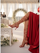 economico sposa-sandali da donna con tacco alto e cinturino color carne - eleganti scarpe da sposa con lacci per spose, matrimoni in giardino e occasioni speciali