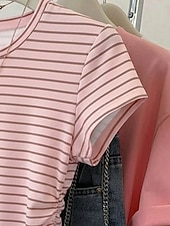 preiswerte Streifen- und geometrisches T-Shirt-Damen T Shirt T-Shirt Druck Gestreift Mode Stilvoll Klassisch Kurzarm Rundhalsausschnitt Normale Oberteile Täglich Ausgehen Wochenende Blau Rosa Sommer Frühling