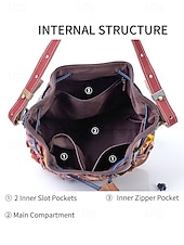 olcso Kézitáskák és bevásárlótáskák-női bohém bőr vödörtáska, többszínű virágmintával, sokoldalú viselet, állítható vállpántok, tökéletes a mindennapi használatra