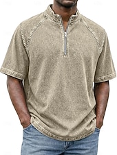 levne základní trička-SoftFade™ Pánská košile 100% bavlna s kyselinovým praním tričko krátký rukáv stojáček léto jaro jednobarevný texturovaný vintage streetwear ležérní zipová vybledlá základní ležérní domácí ulice