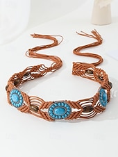 halpa Naisten vyö-Naisten boheemi vahanurmivyö turkooseilla kivikoristeilla, säädettävä punottu vyö, monivärinen vintage-tyylinen asuste naisille, täydellinen jokapäiväiseen käyttöön, lomalle, rannalle ja lomakohteeseen