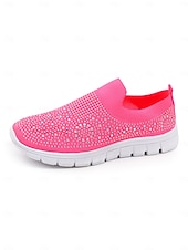 economico Sneakers da donna-scarpe da ginnastica slip-on da donna con strass rosa - tomaia in Flyknit traspirante, leggere &amp;scarpe sportive casual scintillanti per camminare, fare jogging, viaggiare, indossare ogni giorno