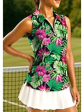 ieftine Cămașă pentru femei-Pentru femei Plante Tropical Floral Botanic Tops Tricou sport Tricou POLO Cămașă de tenis Fără manșon Fermoar UPF50+ Rezistent la UV Înaltă Elasticitate Confortabil la umezeală Respirabil Tenis
