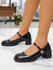 Недорогие Туфли Мэри Джейн-Женские красные туфли-мэри-джейн на устойчивом каблуке — удобные лакированные туфли на среднем каблуке из искусственной кожи с регулируемым ремешком для работы в офисе, делового повседневного стиля и ежедневных поездок на работу.