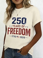  Giorno dell'Indipendenza T-shirt americana anniversario patriottico da donna con stampa grafica lettera bandiera americana elegante classica casual a manica corta scollo rotondo regolari top