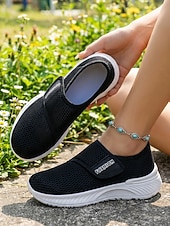 abordables Zapatillas de mujer-Zapatos blancos sin cordones de malla transpirable para mujer: zapatos casuales ligeros para caminar para uso diario, viajes, jardinería y actividades de ocio.