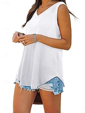 preiswerte Einfacher Tank-Damen Bluse Einfach Aktiv Vintage Ärmellos V Ausschnitt Lange Oberteile Täglich Ferien Ausgehen Blau Schwarz Weiß Gelb Hellgrün Sommer Frühling