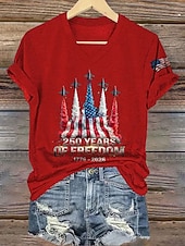  女性の250周年記念愛国者Tシャツプリントグラフィック旗ヴィンテージスタイリッシュクラシックショートスリーブVネックレギュラートップスデイリーブルーブラックホワイトレッドサマー春