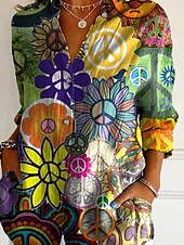 abordables Blouses Florales-Femmes Chemise Faux coton lin Boutons Imprimé Fleuri Graphique Bohème Actif Occasionnel manche longue Col de chemise Hauts Réguliers Quotidien Fête Vert Été Printemps Automne