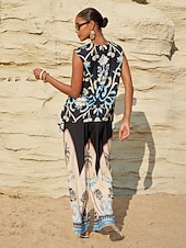 Χαμηλού Κόστους Γραφικό Τανκ-καλοκαιρινή νύχτα φοίνικα μεταξωτό σατέν τοπ διακοπών