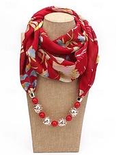 billiga Halsdukar för kvinnor-Damhalsband i bohemisk chiffong, mjuk polyesterhalsduk med blommönster och pärlhänge, lätt modeaccessoar för kvinnor, perfekt för vardagskläder, semester och resor.