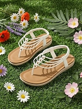 baratos Sandálias Confortáveis-Sandálias femininas de dedo com tiras e palmilha acolchoada, sandálias rasteiras com tira elástica no calcanhar, estilo casual e confortável para o verão, ideais para caminhadas, férias, praia e