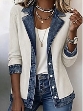 baratos jaquetas casuais-Mulheres Jaqueta de Veludo Jaqueta casual Blusão de ganga Confortável Respirável Patchwork Bloco de cor Botões Moda Casual Bloco de cor Casual Rua Roupa Diária Padrão Aberto para a Lateral Normal