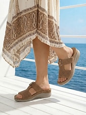 baratos Mulheres-Sandálias femininas ortopédicas marrons com estampa floral – calçados confortáveis, respiráveis e com amortecimento, ideais para uso diário, em casa, em viagens e longas caminhadas.