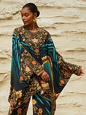 economico camicie, top e camicette-camicia in chiffon con maniche dolman con motivo vintage per le vacanze