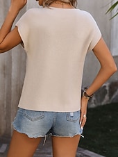 halpa Kiinteät värit-Naisten Neulos Pusero Tyylikäs Muoti Katutyyli Yhtenäinen väri Tiukka pyöreä kaula-aukko Kudottu Lyhyt hiha Tavalliset topit Neuloa Päivittäin ulko- Viikonloppu Punainen Ruskea Musta Kesä Kevät