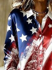  Giorno dell'Indipendenza Americana Per donna Camicia Camicia in raso Camicia button-down Camicia casual Stampato Grafico Bandiera Vintage Classico Casual Manica Lunga Colletto a Camicia Top Regolari