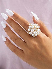 Недорогие Свадьба ACC-Женское кольцо с искусственным жемчугом, элегантное регулируемое коктейльное кольцо золотого и серебряного цвета, винтажное свадебное украшение для свадеб, вечеринок, вечерних мероприятий и торжественных случаев.