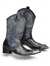 voordelige Heren-Echte leren cowboylaarzen voor heren met een opvallend bloemenpatroon, stijlvolle westernlaarzen voor een muziekfestival.