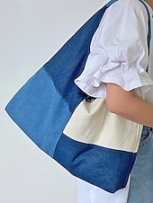 ieftine Genți Totes-geantă hobo pentru femei din denim, model patchwork, capacitate mare, perfectă pentru vacanță și uz zilnic casual
