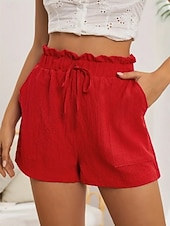 preiswerte Bermudashorts-Damen Chinos Shorts Sommershorts Strandshorts Urlaub Mode Streetwear Kurz Hohe Taille Einfach Elastischer Bund Komfort Atmungsaktivität Bequem Unelastisch Täglich Urlaub Straße Rote Sommer Frühling