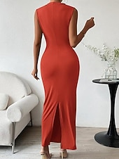 preiswerte Einfaches Kleid-Damen Maxikleid Abschlussballkleid Partykleid Freizeitkleid Cocktailkleid Elegant Mode Modern Outdoor Abendgesellschaft Party Normale Passform Einfach Ärmellos Hoher Ausschnitt Schwarz Burgunderrot