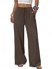 ieftine picior lat și talie înaltă-Pentru femei Pantaloni Pantaloni casual Drept Modă Șic Stradă De Bază Lungime totală Talie Înaltă Simplu Cordon Buzunar Talie elastică Comfortabil Inelastic Zilnic Vacanță Stradă Negru Bleumarin
