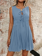 ieftine Rochii Albe Casual-Pentru femei Rochie Mini Rochie albă Modă Modern În aer liber Vacanță Ieșire Fit regulat Simplu Fără manșon În V Albastru piscină Negru Alb Roșu-aprins Vară Primăvară