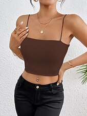 halpa Yksinkertainen säiliö-Naisten Hihaton Pusero Camisole Tank Top Tavallinen Tyylikäs Seksikäs Moderni Hihaton Nelikulmainen kaula-aukko Rajaa topit Päivittäin Pyhäpäivä Bile Musta Valkoinen Viini Rubiini Ruskea Kesä Kevät